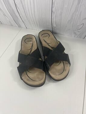 Abeo Slide Dtyke  Black Leather Neutral Tan Comfort Sandals Women’s Sz 11